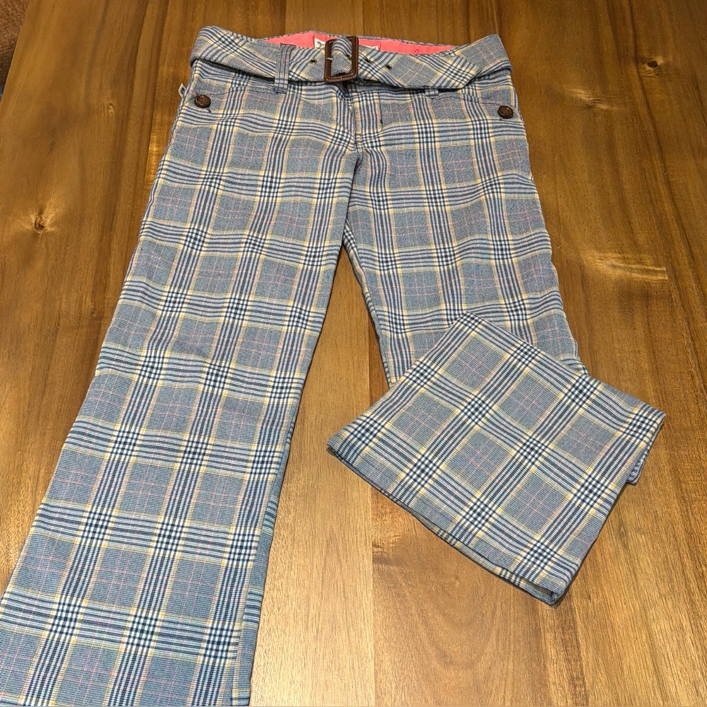 Y2K Hollister Vintage Low-Rise Bootcut Plaid Pants w/ Belt Sz 3
